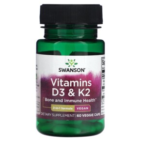 Swanson Vitamins D3 & K2 60 Veggie Caps 087614118093