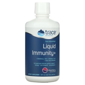 Trace Minerals ® Fast-Absorbing Liquid Immunity+ Mixed Berry 30 fl oz (887 ml) 878941005923