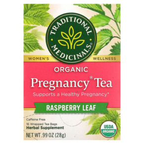 Traditional Medicinals Organic Pregnancy Tea Raspberry Leaf Caffeine Free 16 Wrapped Tea Bags 0.06 oz (1.75 g) Each 032917000125