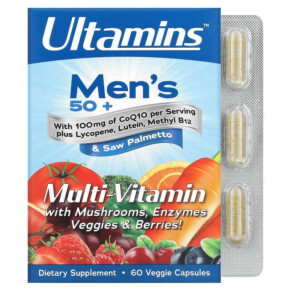 Ultamins Men's 50+ Multivitamin with CoQ10 Mushrooms Enzymes Veggies & Berries 60 Veggie Capsules 898220012718