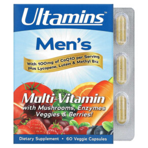 Ultamins Ultamins Men's Multi-Vitamin with CoQ10 Mushrooms Enzymes Veggies & Berries 60 Veggie Capsules 898220012701