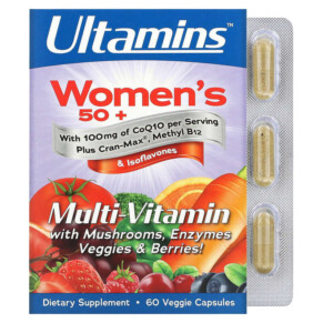 Ultamins Women's 50+ Multivitamin with CoQ10 Mushrooms Enzymes Veggies & Berries 60 Veggie Capsules 898220012732