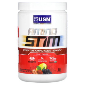 USN Amino Stim Essential Amino Acids + Energy Fruit Punch 10.05 oz (285 g) 6009544941132