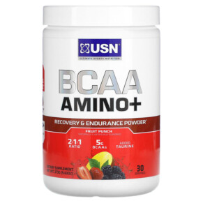 USN BCAA Amino+ Recovery & Endurance Powder Fruit Punch 9.63 oz (273 g) 6009544945093