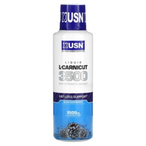 USN Liquid L-Carnicut 3500 Max Strength Dosage Blue Raspberry 15.22 fl oz (450 ml) 6009544944997