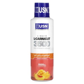USN Liquid L-Carnicut 3500 Max Strength Dosage Peach Mango 15.22 fl oz (450 ml) 6009544945055