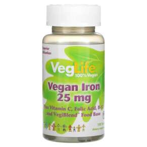 VegLife Vegan Iron 25 mg 100 Tablets 076280746105