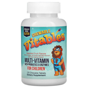 Vitables Chewable Multi-Vitamins with Probiotics & Enzymes for Children Assorted Fruit Flavors 120 Chewable Tablets 898220014538