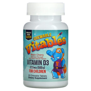 Vitables Vitamin D3 Chewable for Children Black Cherry 12.5 mcg (500 IU) 90 Chewable Tablets 898220014552