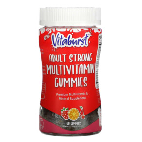 Vitaburst Adult Strong Multivitamin Gummies Strawberry Orange & Cherry 60 Gummies 850013366002