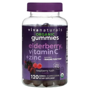 Viva Naturals Organic Elderberry Vitamin C + Zinc Raspberry Rush 120 Gummies 811067032336