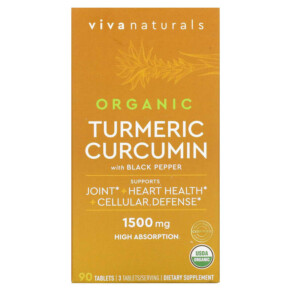 Viva Naturals Organic Turmeric Curcumin with Black Pepper 500 mg 90 Tablets 811067030998