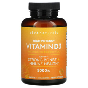 Viva Naturals Vitamin D with Organic Coconut Oil High-Potency 5.000 IU 360 Softgels 632930605828
