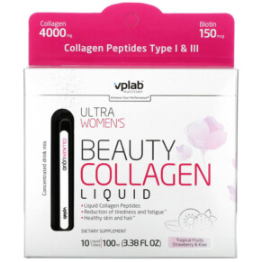Vplab Ultra Women's Beauty Collagen Liquid Tropical Fruits Strawberry & Kiwi 4.000 mg 10 Liquid Tubes 860003541326