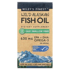 Wiley's Finest Wild Alaskan Fish Oil Easy Swallow Minis 450 mg 60 Fish Softgels 793573167972