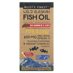 Wiley's Finest Wild Alaskan Fish Oil For Kids! Beginner's DHA Natural Strawberry Watermelon 650 mg 4.23 fl oz (125 ml) 857188004272