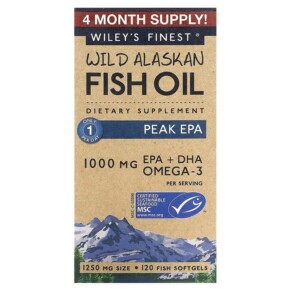 Wiley's Finest Wild Alaskan Fish Oil Peak EPA 1.250 mg 120 Fish Softgels 857188004203