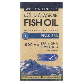 Wiley's Finest Wild Alaskan Fish Oil Peak EPA 1.250 mg 30 Fish Softgels 857188004012