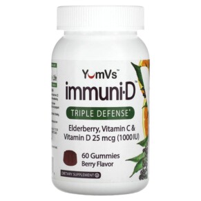 Yum-Vs Elderberry Vitamin C & Vitamin D Triple Defense Berry 60 Gummies 810048610129