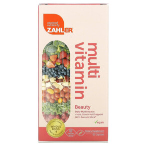 Zahler Beauty Daily Multivitamin + Hair Skin & Nail Support with Arava & Silica 60 Capsules 848998082383