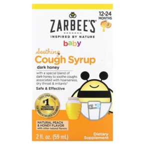 Zarbee's Baby Soothing Cough Syrup 12-24 Months Natural Peach and Honey 2 fl oz (59 ml) 897233709042